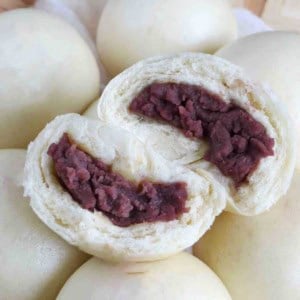 An open red bean bun