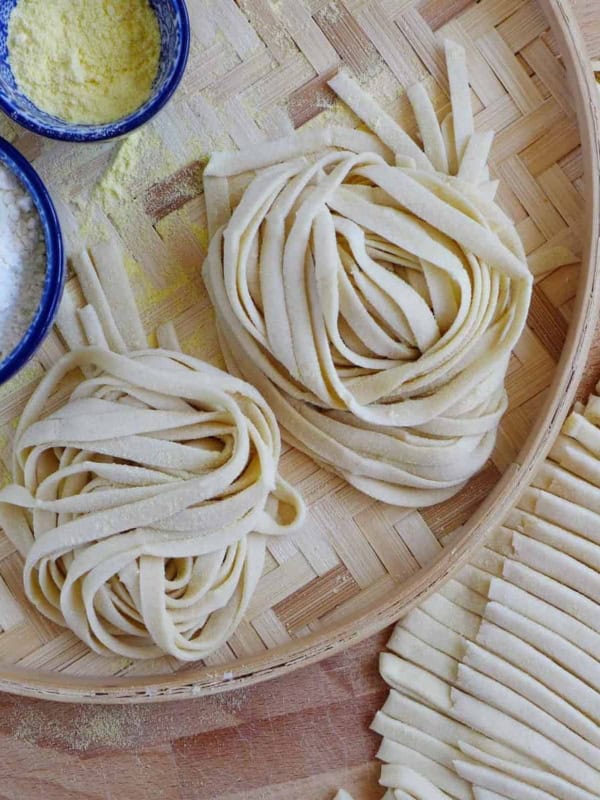 homemade noodles arranged into nest balls