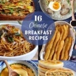 a collage of six dishes with overlay text that says 16 Chinese breakfast recipes.