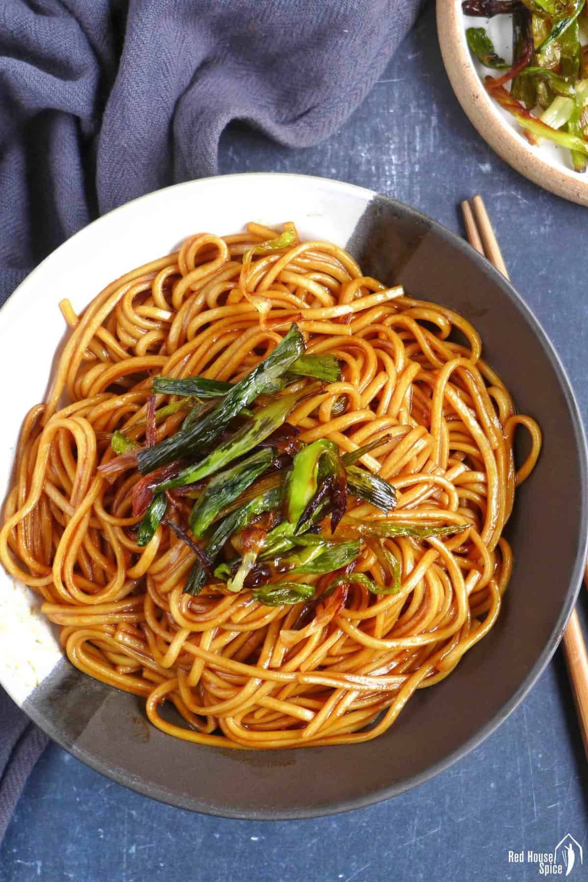 scallion oil noodles in a large bowl.