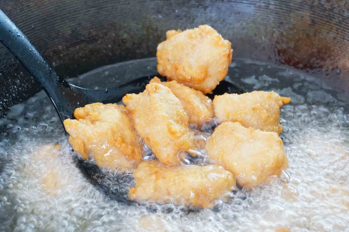 deep-frying chicken.
