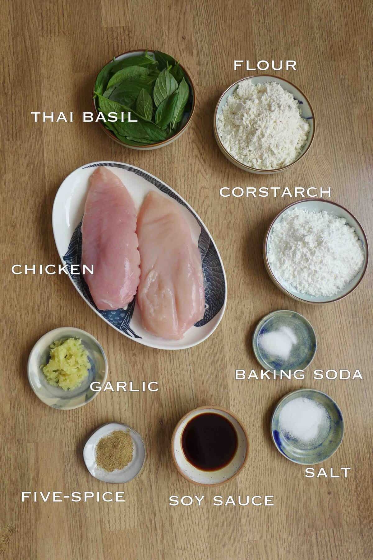 ingredients for making popcorn chicken.