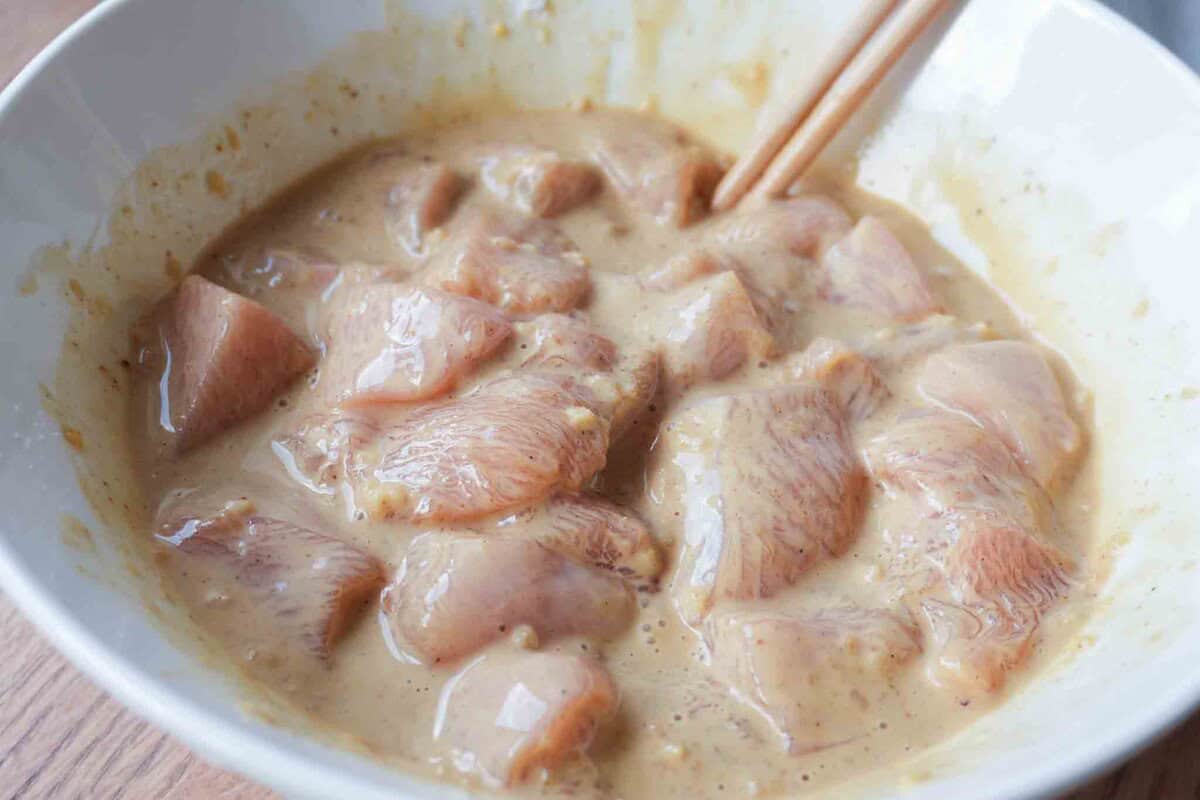 marinating chicken pieces.